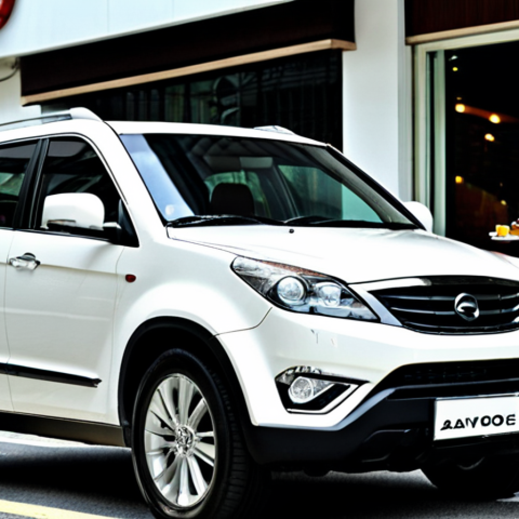 SsangYong Torres - Bold Exterior Design**

"A SsangYong Torres SUV, parked in front of a trendy cafe in Bukit Bintang, Kuala Lumpur, fully clothed, appropriate attire, safe for work, professional photography, well-formed hands, proper finger count, natural body proportions, daytime, showcasing its bold and unique design with strong lines and iconic front grille, family-friendly"

**